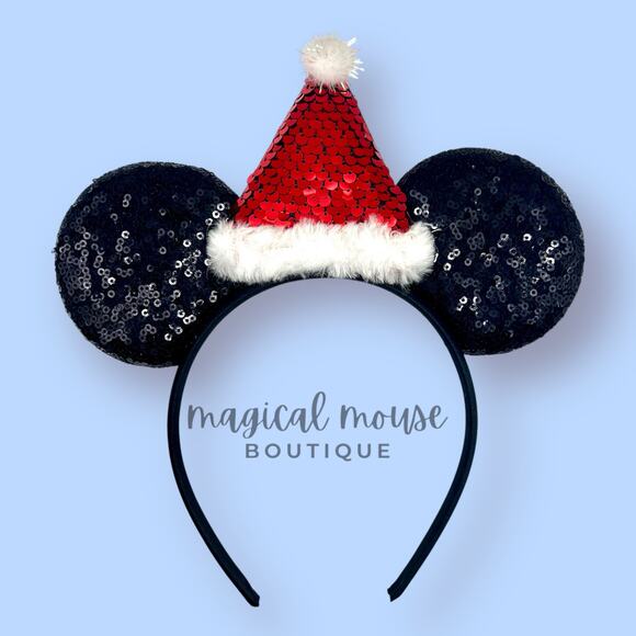 🎄 Santa Hat Mickey Ears | Disney-Inspired Unisex Christmas Mouse Ears Headband - Picture 1 of 5